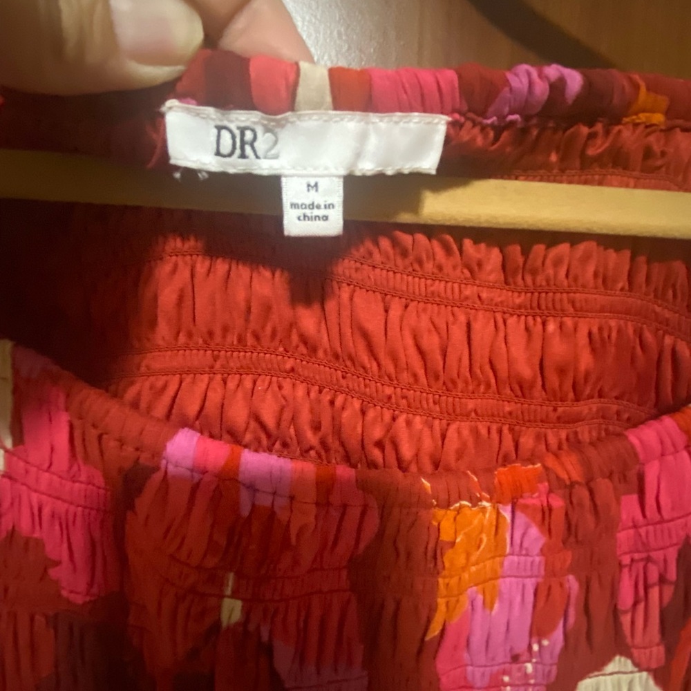 DR2 by Daniel Rainn Vibrant Red Floral Print Smocked Bohemian Midi Dress M - Picture 5 of 7